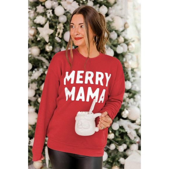 Azura Exchange  Red MERRY MAMA Long Sleeve Pullover Sweatshirt - Picture 4 of 14